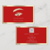 まつ毛メイクアップロゴQrコードレッド金ゴールド枠 名刺 (正面/裏面)