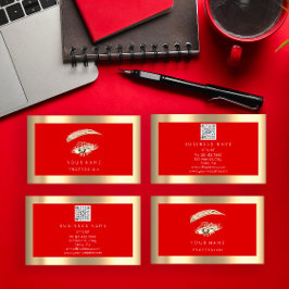 まつ毛メイクアップロゴQrコードレッド金ゴールド枠 名刺