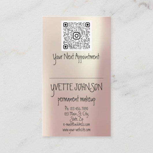まつ毛メイクアップロゴQRCodeバラピンクリップ 名刺 (裏面)