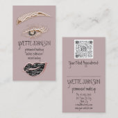 まつ毛メイクアップロゴQRCodeリップバラブラック 名刺 (正面/裏面)