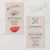 まつ毛メイクアップロゴQRCodeリップバラ赤 名刺 (正面/裏面)