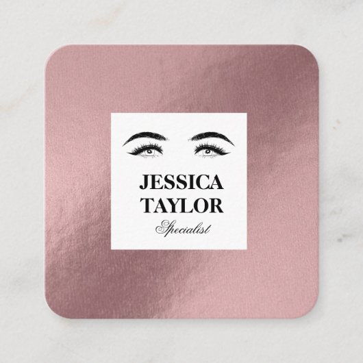 まつ毛ラッシュエレガントゴールデンピンクのローズスクエア スクエア名刺 (正面)