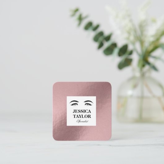 まつ毛ラッシュエレガントゴールデンピンクのローズスクエア スクエア名刺 (スタンド正面)