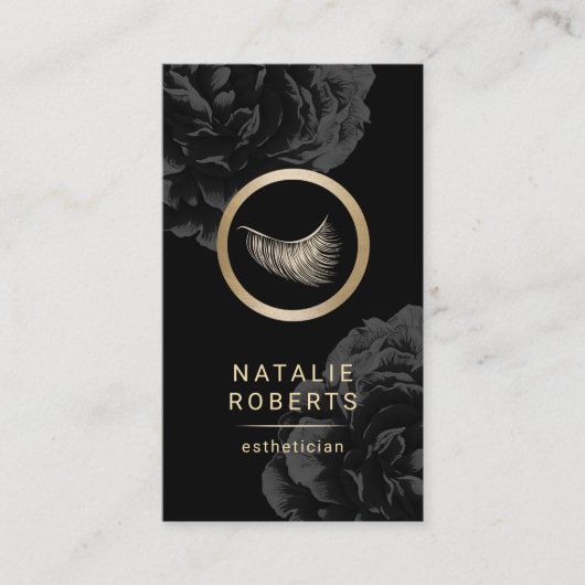 まつ毛ロゴ黒フローラメイクアップアーティストエステティシャン 名刺 (正面)
