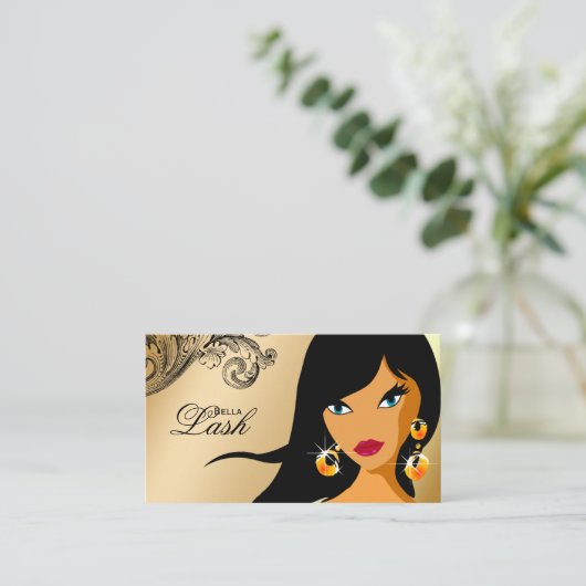 まつ毛名刺金ゴールドエスニック女性タン2 名刺 (スタンド正面)
