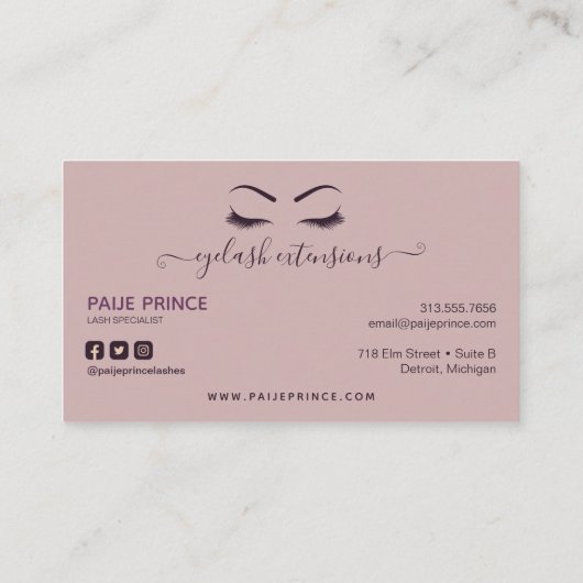 まつ毛技術者ラッシュスタイリスト紫色グリッター 名刺 (裏面)