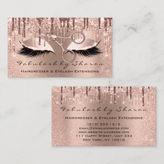 まつ毛美容師スタイリストはさみバラグリッター 名刺 (正面/裏面)