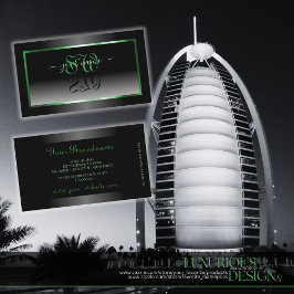 まともな黒と白のグラデーション緑の枠イニシャル 名刺