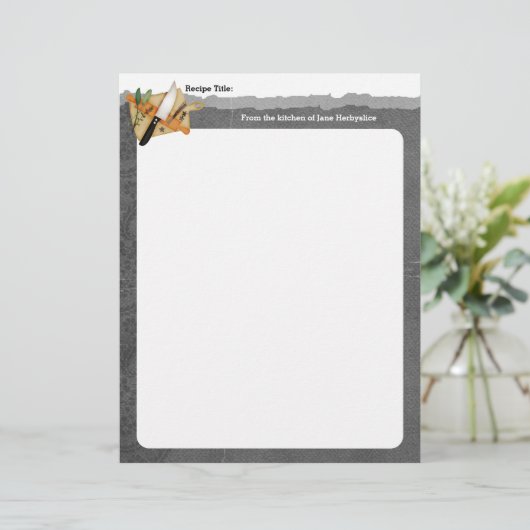 まな板と包丁、ハーブ、レシピ用紙のデザイン (スタンド正面)