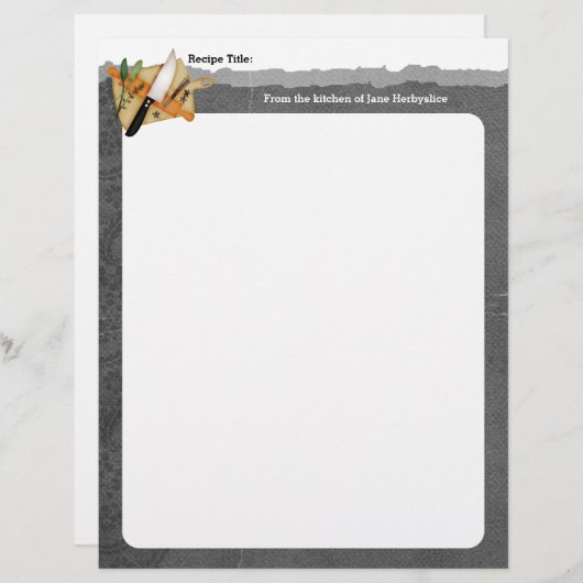 まな板と包丁、ハーブ、レシピ用紙のデザイン (正面/裏面)