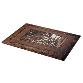 まな板のガラス西部の素朴な納屋の窓 カッティングボード