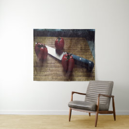 まな板の上に赤いトマトが3個 タペストリー