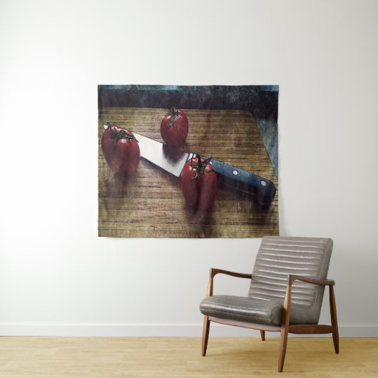 まな板の上に赤いトマトが3個 タペストリー (インサイチュ(横))