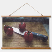 まな板の上に赤いトマトが3個 吊り下げ型タペストリー (正面)