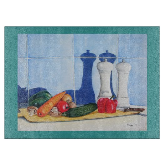 まな絵画い板の上の静物野菜 カッティングボード (正面)