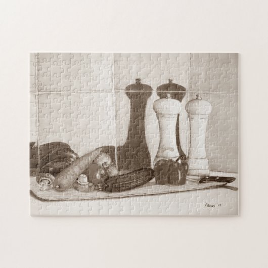 まな絵画い板の上の静物野菜 ジグソーパズル (横)