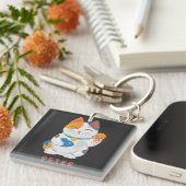 まねきねこ 白猫、幸運のシンボル キーホルダー (正面右)