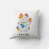 まねきねこ 白猫、幸運のシンボル クッション (裏面)