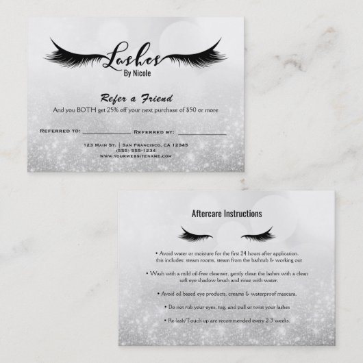 まばたきが友人のアフターケアの指示シルバーを参照 紹介カード (正面/裏面)