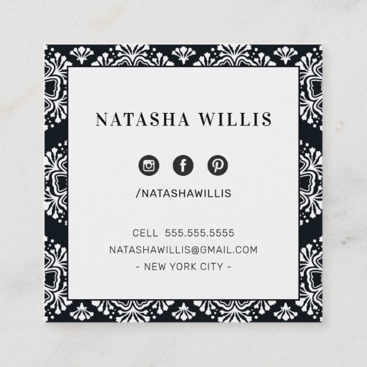 まばたきと眉のミニマルモダン主義の上品な黒 スクエア名刺 (裏面)