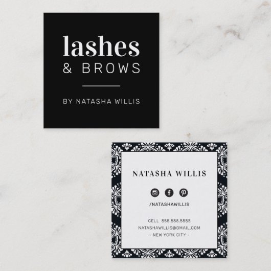 まばたきと眉のミニマルモダン主義の上品な黒 スクエア名刺 (正面/裏面)