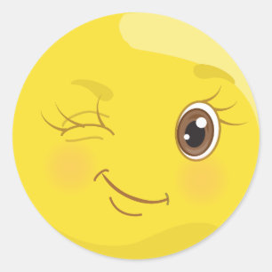 まばたきのEmojiのかわいく黄色いステッカー ラウンドシール