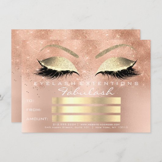 まばたきグリッターバラ金ゴールドメイクアップ証明書ギフト (正面/裏面)