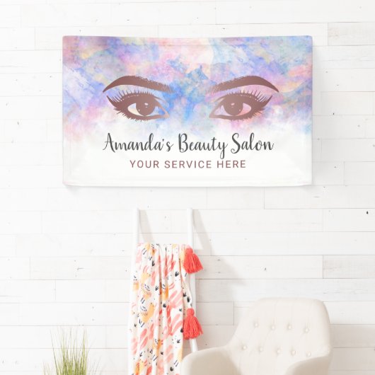 まばたきサロンメイクアップアーティスト水彩画 横断幕 (インサイチュ)