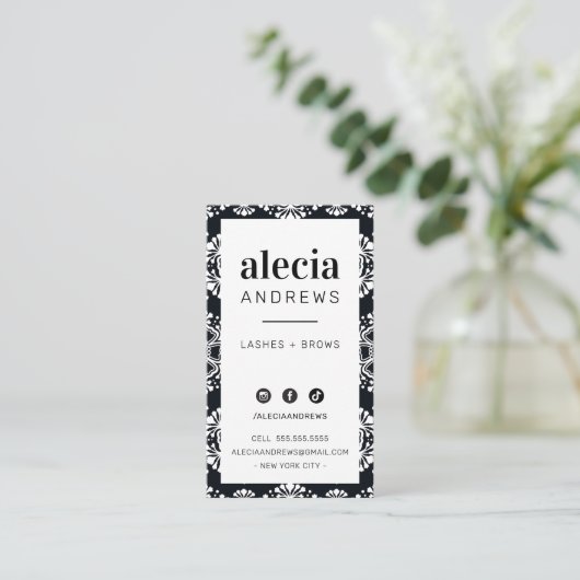 まばたきスタイリッシュヴィンテージエレガント白黒 名刺 (スタンド正面)