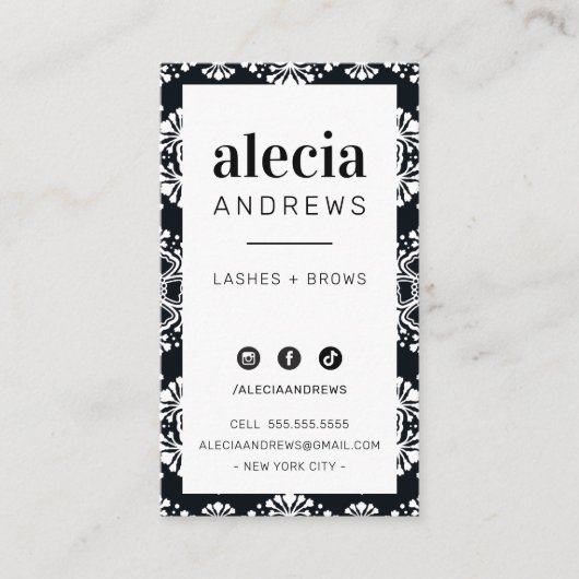 まばたきスタイリッシュヴィンテージエレガント白黒 名刺 (正面)