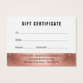 まばたきバラ金ゴールドピンクスパークルギフト証明書 (裏面)