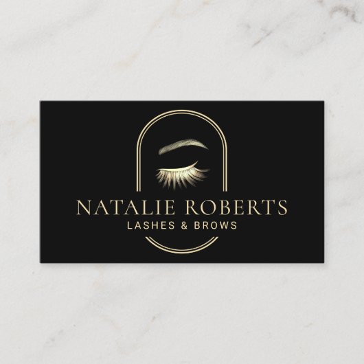 まばたきブロウズメイクアップモダンアーティストブラック&金ゴールド 名刺 (正面)