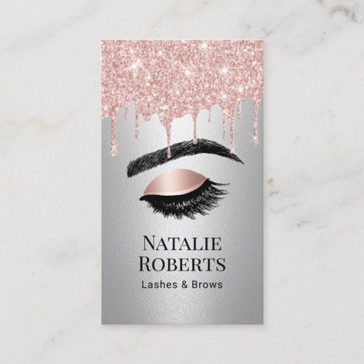 まばたきブローズメイクアップアーティストバラ金ゴールドドリップスシルバー 名刺 (正面)