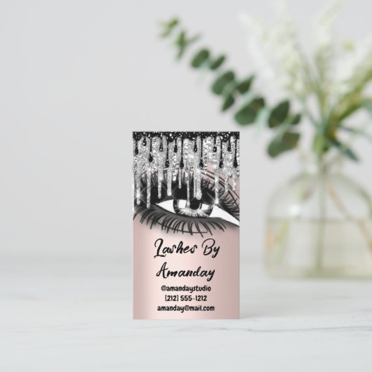 まばたきメイクアップアーティストドリップバラQRコードロゴグレー 名刺 (スタンド正面)