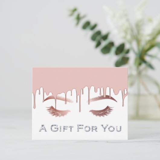 まばたきメイクアップアーティストバラ金ゴールドギフト証明書 ポストカード (スタンド正面)