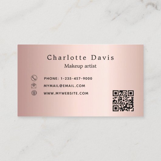まばたきメイクアップアーティストバラ金ゴールドQRコード 名刺 (裏面)