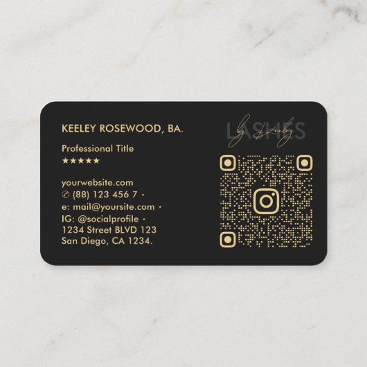 まばたきメイクアップエレガントアーティストブラックIG QRコード 名刺 (裏面)