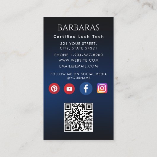 まばたきメイクアップモダンアーティスト黒4枚の写真qrコード 名刺 (裏面)