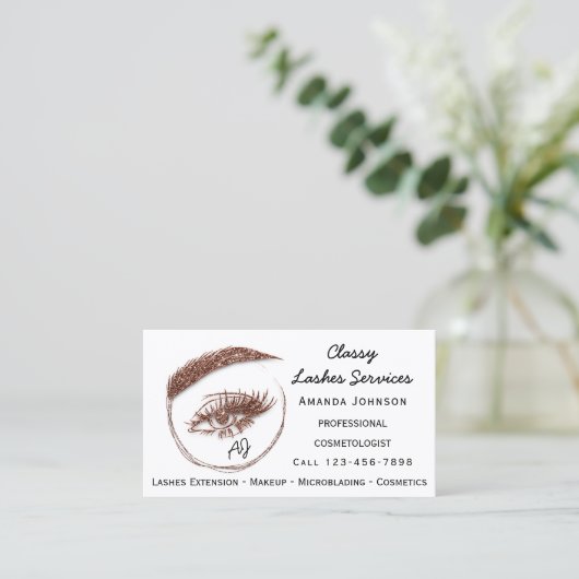 まばたきメイクマイクロブレードロゴQrCodeモノグラムwhit 名刺 (スタンド正面)