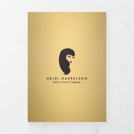 まばたき女の子フェイク金ゴールドサロンパンフレット 三つ折りカード (カバー)