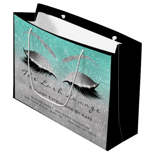 まばたき拡張アフターケア指示銀色 ラージペーパーバッグ (正面アングル)