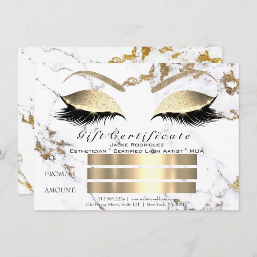 まばたき拡張ホワイト金ゴールド大理石証明書ギフト 招待状 (正面/裏面)