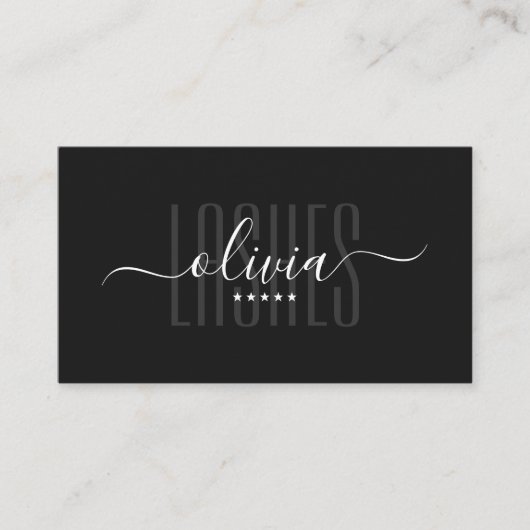 まばたき眉メイクアップアーティストブラックエレガントスクリプト 名刺 (正面)