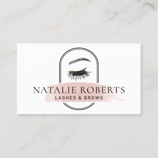 まばたき眉メイクアップアーティストモダンピンクのブラシストローク 名刺 (正面)