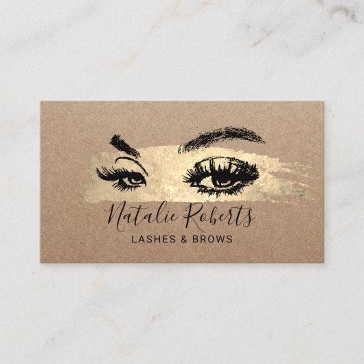 まばたき眉メイクアップアーティスト金ゴールドブラシストロークサロン 名刺 (正面)