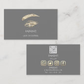 まばたき眉メイクアップロゴソーシャルメディア灰色の金ゴールド 名刺 (正面/裏面)
