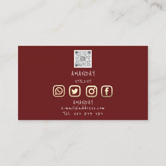 まばたき眉メイクアップロゴソーシャルメディアBurgundy 名刺 (裏面)