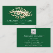 まばたき眉メイクアップロゴ金ゴールドグリーンQrコード 名刺 (正面/裏面)