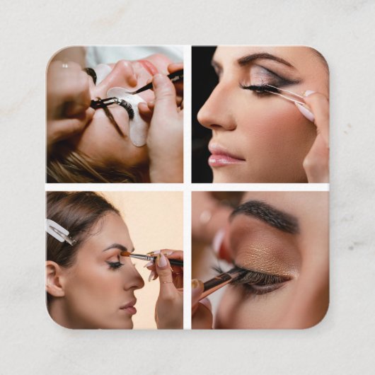 まばたき美しいサロンメイクアップアーティスト4枚QRコード スクエア名刺 (正面)