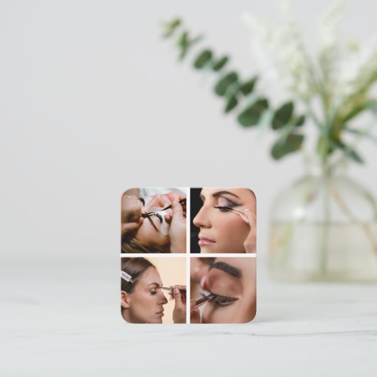 まばたき美しいサロンメイクアップアーティスト4枚QRコード スクエア名刺 (スタンド正面)